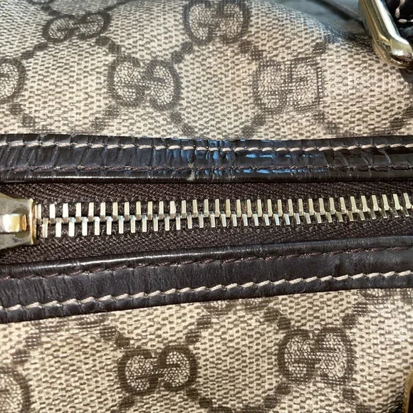Vintage GUCCI Boston Bag in beige canvas and brown leather - Picture 8 of 17